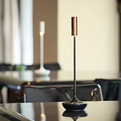 Sigor Dekorationsbelysning|Terrassebelysning > Nucandle LED genopladelig bordlampe, sort/kobber, IP54, dæmpbar