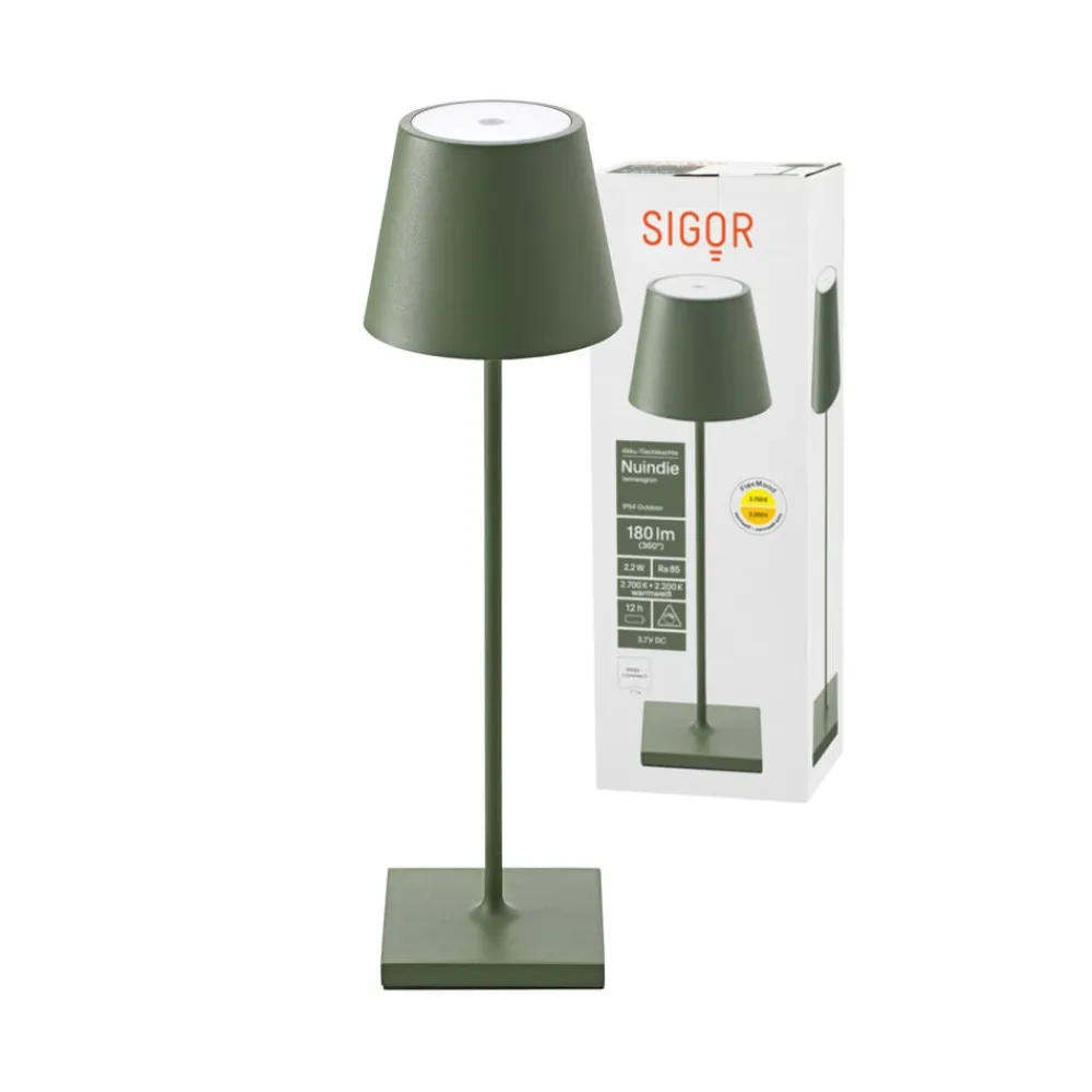 Dekorationsbelysning|Terrassebelysning ^ Sigor Nuindie LED genopladelig bordlampe, USB-C, grangrøn, IP54, dæmpbar