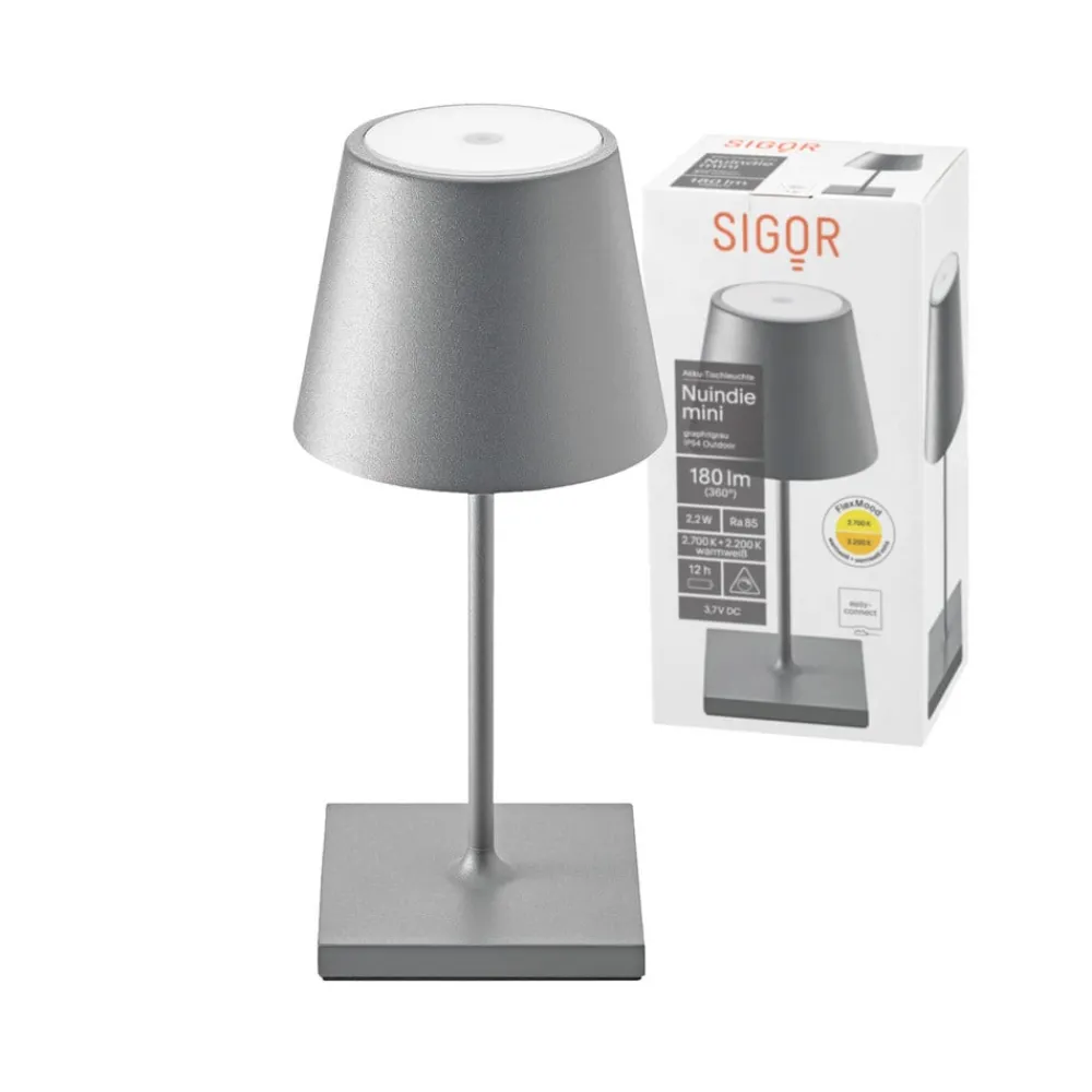Dekorationsbelysning|Terrassebelysning ^ Sigor Nuindie mini LED genopladelig bordlampe, USB, grafit, IP54, dæmpbar
