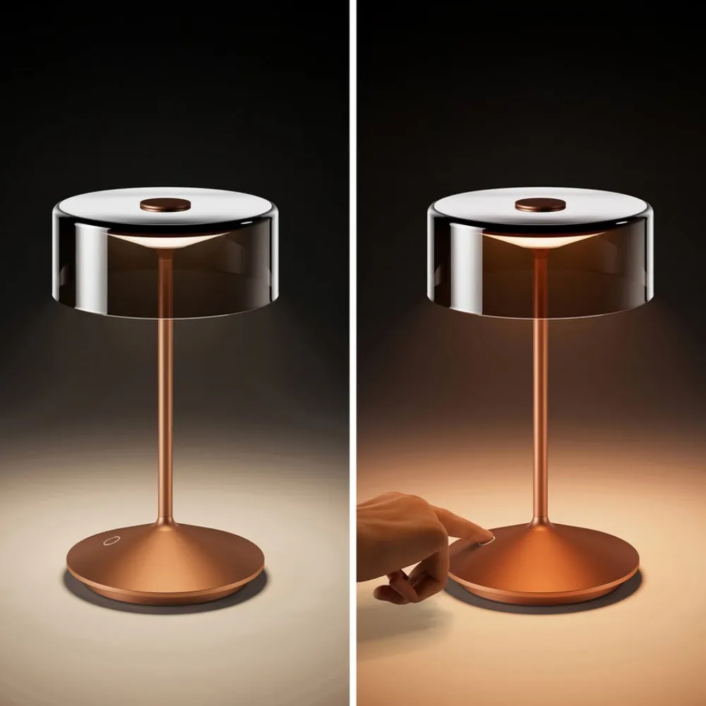 Dekorationsbelysning|Terrassebelysning ^ Sigor Numotion LED genopladelig bordlampe, bronze, glas, IP54, dæmpbar