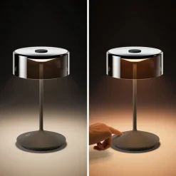 Sigor Dekorationsbelysning > Numotion LED genopladelig bordlampe, grafit, glas, IP54, dæmpbar
