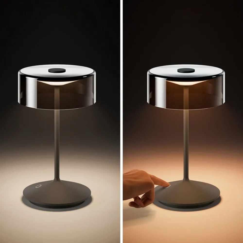 Sigor Dekorationsbelysning > Numotion LED genopladelig bordlampe, grafit, glas, IP54, dæmpbar