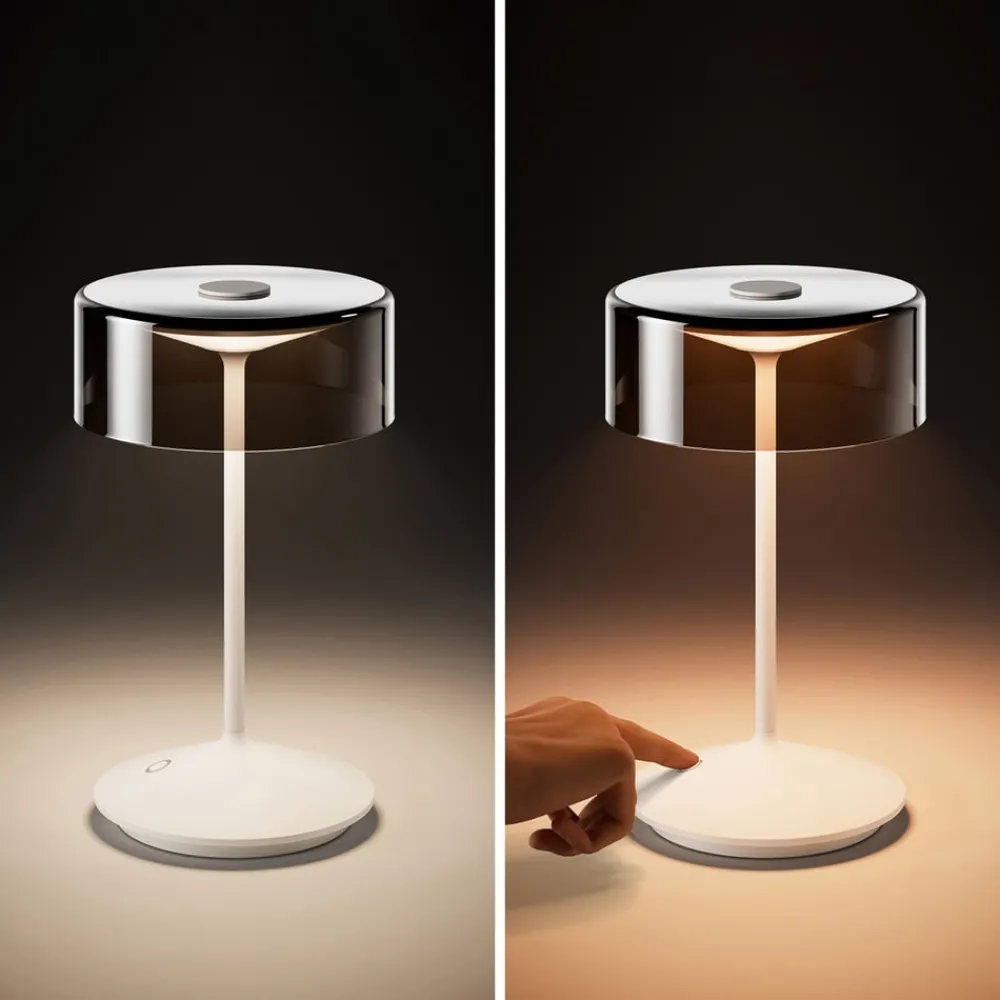 Sigor Dekorationsbelysning > Numotion LED genopladelig bordlampe, hvid, glas, IP54, dæmpbar