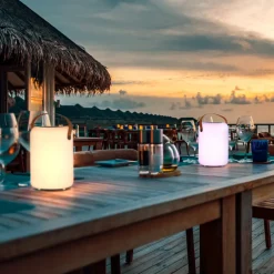Solcellelamper ^ FH Lighting Orno LED-solar-bordlampe, varmhvid og RGB