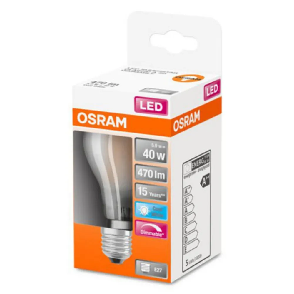 Dæmpbar Led-Pære ^ OSRAM Classic A LED-pære E27 5W 4.000K mat dæmpbar