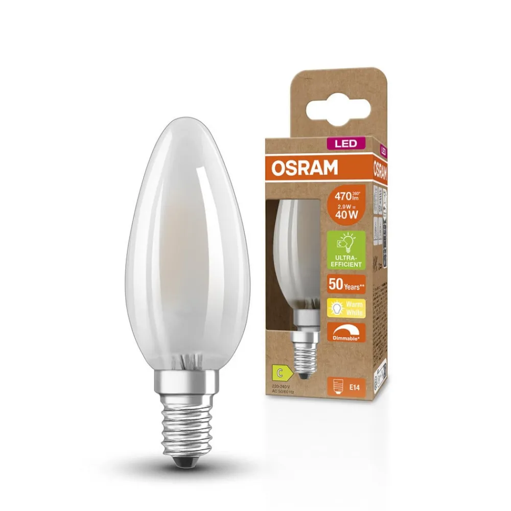 Dæmpbar Led-Pære ^ OSRAM Classic LED-kerte E14 2,9 W 2.700 K mat dimm