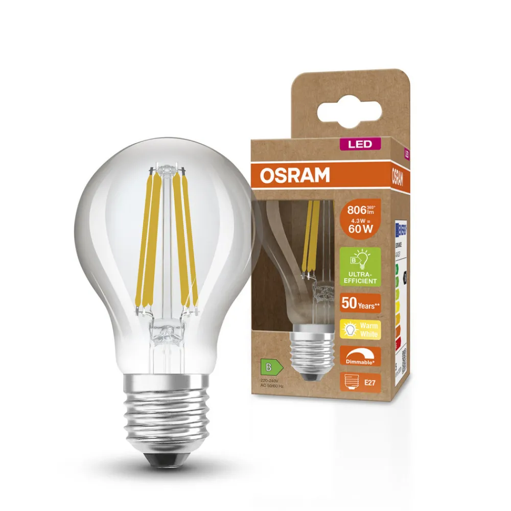 OSRAM Dæmpbar Led-Pære|Filament Pære > Classic LED-pære E27 4,3 W 827 filament dimm