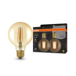 OSRAM Dæmpbar Led-Pære|Filament Pære > 1906 E27 6,5W LED G95 824 guld dæmpbar 2 stk