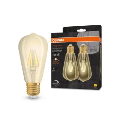 Dæmpbar Led-Pære|Filament Pære ^ OSRAM 1906 E27 6,5W LED ST64 824 guld dæmpbar 2 stk