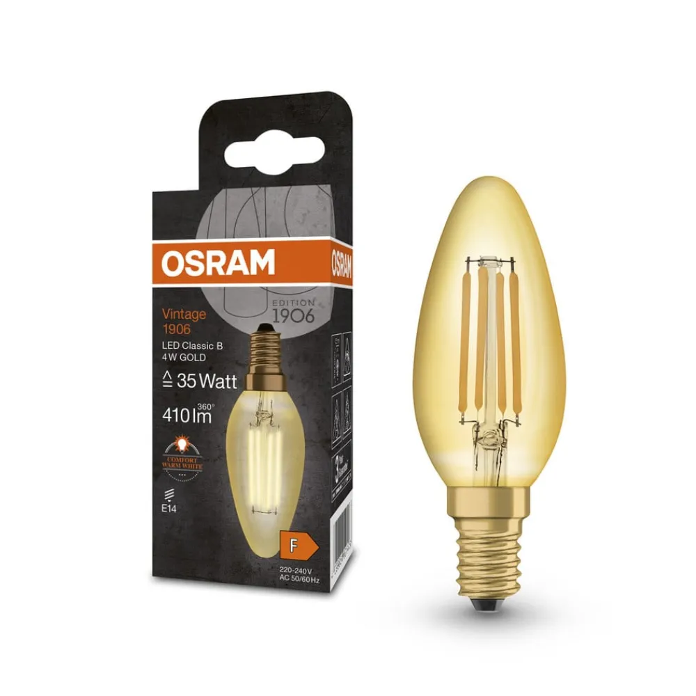 OSRAM Filament Pære > filament kertepære Vintage 1906, E14 Filament 4W 824 gold