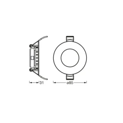 Indbygningsspots ^ OSRAM indbygget loftlampe med LED SLIM, Ø 9 cm, 3.000 K, hvid