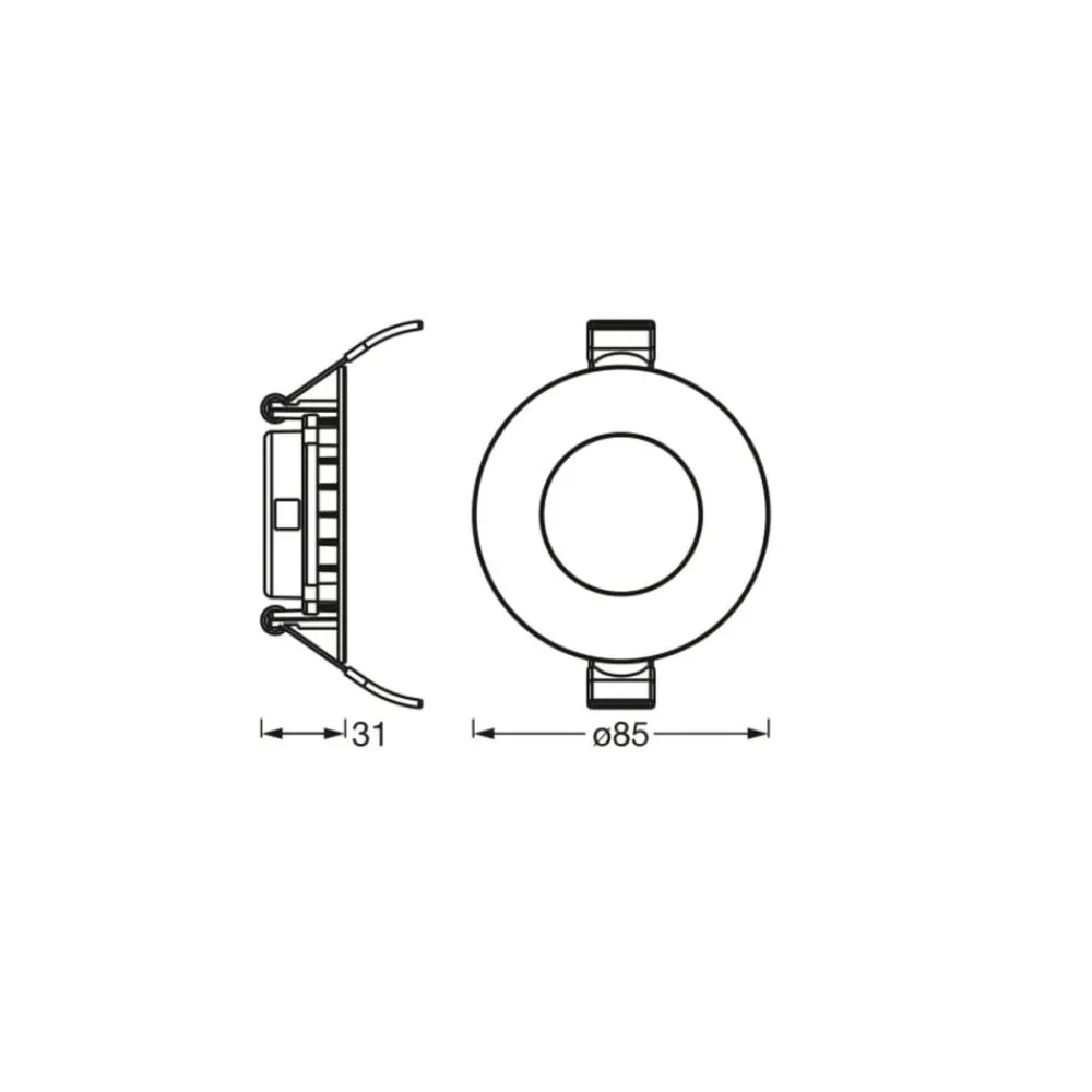 Indbygningsspots ^ OSRAM indbygget loftlampe med LED SLIM, Ø 9 cm, 3.000 K, hvid