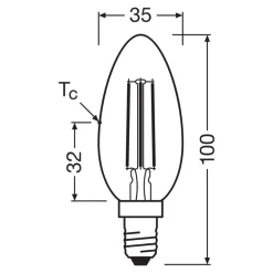 OSRAM Filament Pære > LED Candle Filament E14 2,2W 2700K 470lm 2-pak