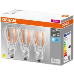 OSRAM Filament Pære|Led Pærer > LED-filamentpære E27 Base 11 W 4.000 K 3 stk