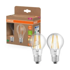 Filament Pære|Led Pærer ^ OSRAM LED glødepære E27 3,8W Filament 2,700K 806lm 2-pak