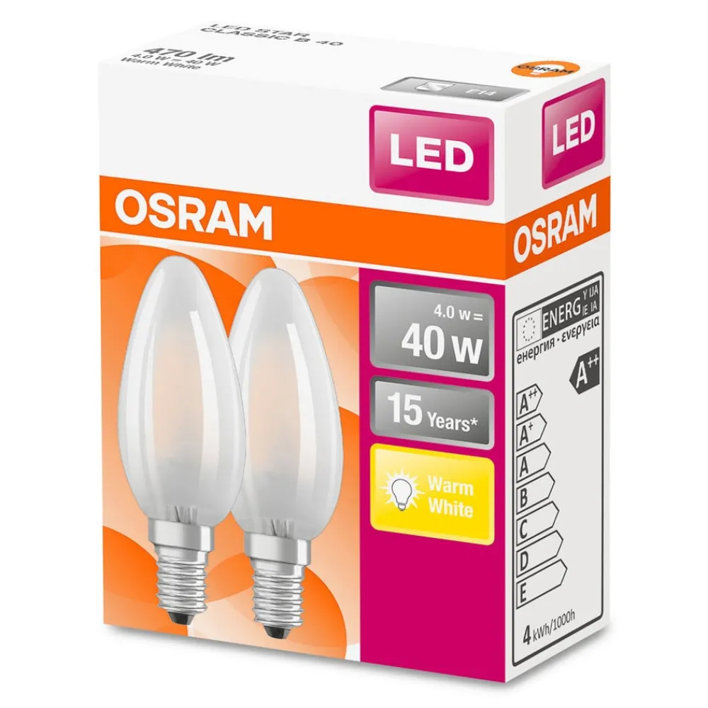 OSRAM Led Pærer > LED-kertepære E14 4W varmhvid, sæt med 2 stk