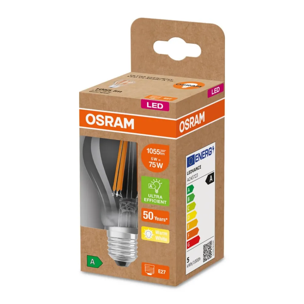 OSRAM Filament Pære|Led Pærer > LED-pære E27 A60 5 W 1.055lm 3.000 K klar