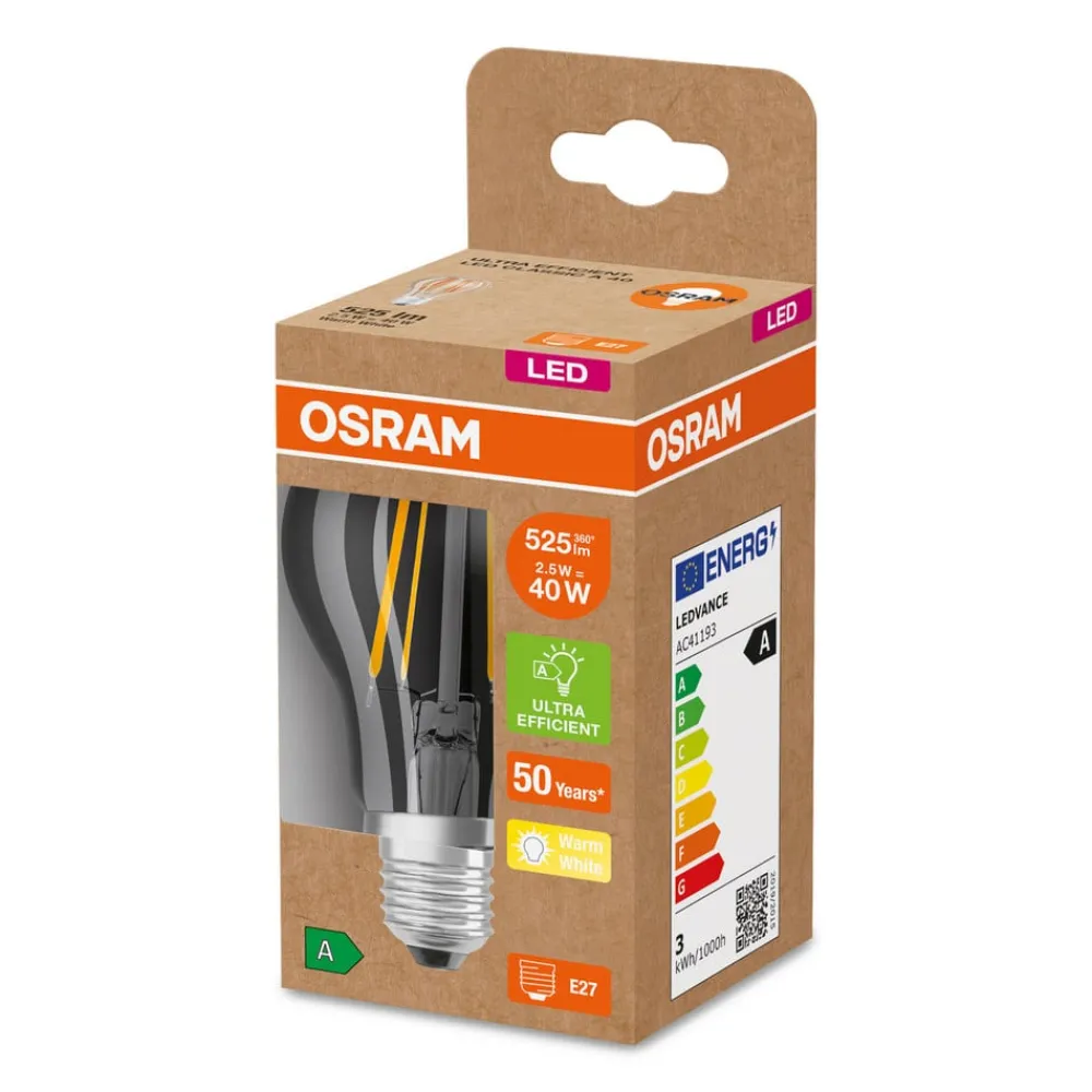 OSRAM Filament Pære > LED-pære E27 A60 2,5 W 525lm 3.000 K klar