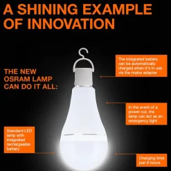 OSRAM Led Pærer > LED-pære E27 8W mat 4000K genopladeligt batteri nødlys