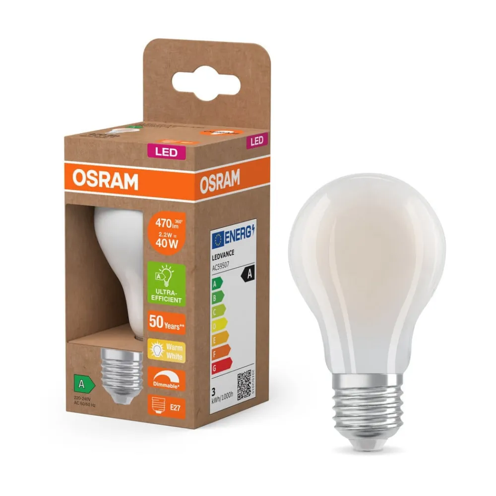 OSRAM Led Pærer > LED-pære mat E27 2,2W 2700K 470lm dæmpbar