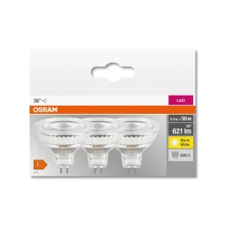 Led Pærer ^ OSRAM LED-reflektor GU5.3 sæt med 3, 6,5 W, 12 V, 2.700 K, 36°