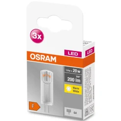 Led Pærer ^ OSRAM LED-stiftsokkelpære G4 1,8W 2.700K klar 3 enheder