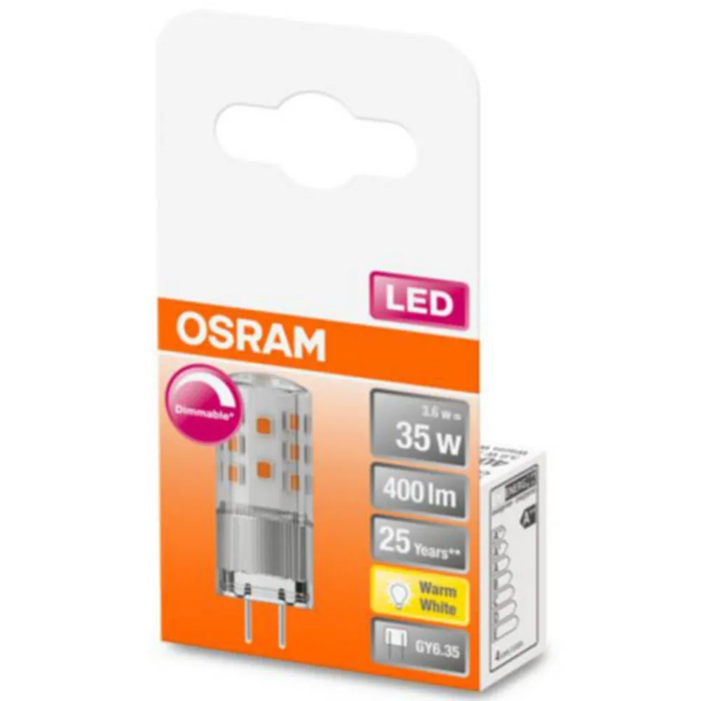 Dæmpbar Led-Pære|Led Pærer ^ OSRAM LED-stiftsokkelpære GY6.35 4,5W 2.700 K dæmpbar