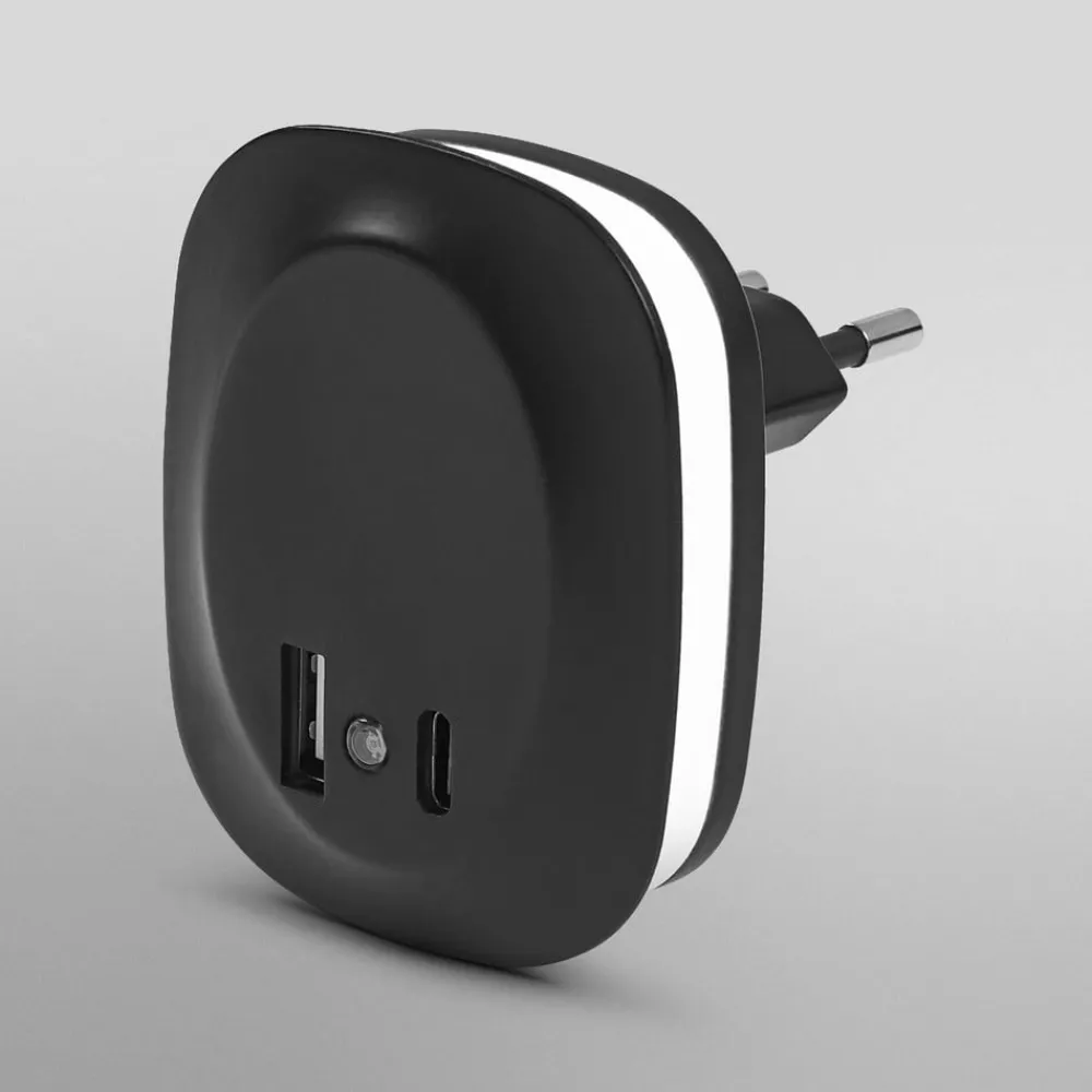 Natlys ^ OSRAM LED-stikkontakt-natlampe LUNETTA EDGE, sort Sensor