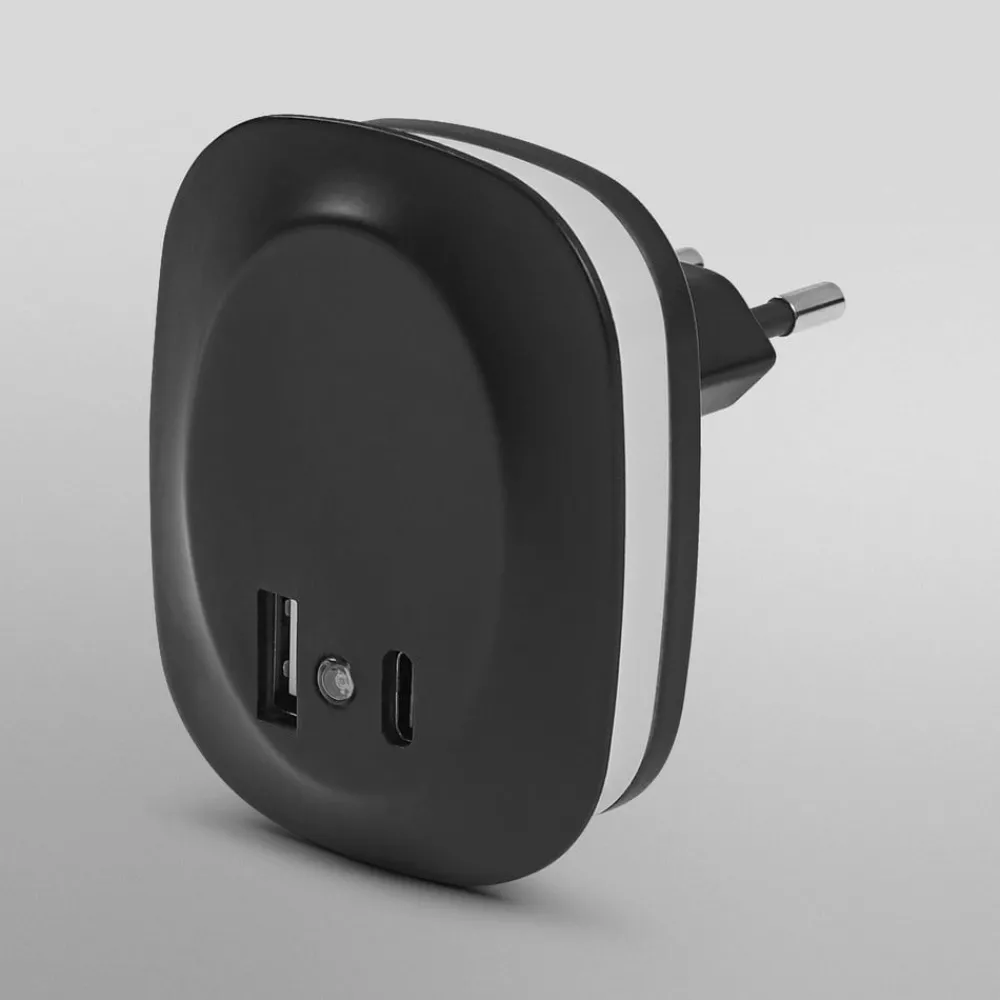 Natlys ^ OSRAM LED-stikkontakt-natlampe LUNETTA EDGE, sort Sensor