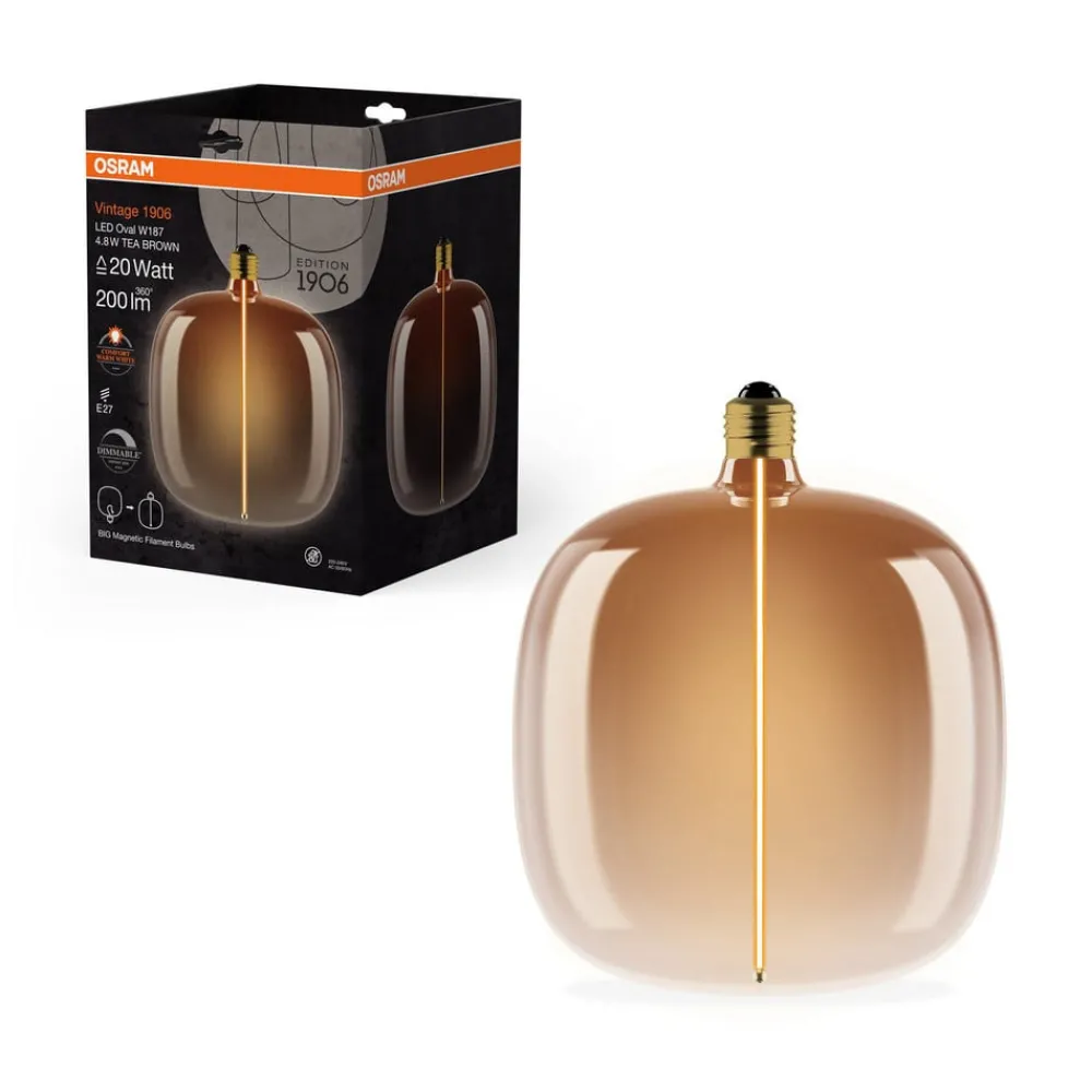 Led Pærer ^ OSRAM LED Vintage Big Oval E27 4,8W 818 Filament brun dæmpbar