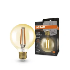 Dæmpbar Led-Pære|Filament Pære ^ OSRAM LED Vintage 1906, G80, E27, 7,2 W, guld, 2.400 K, dim.