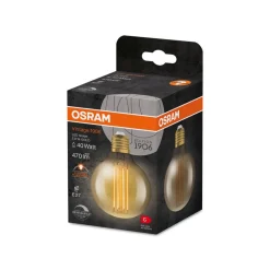 OSRAM Filament Pære > LED Vintage 1906, G80, E27, 5,8 W, guld, 2.200 K, dim.