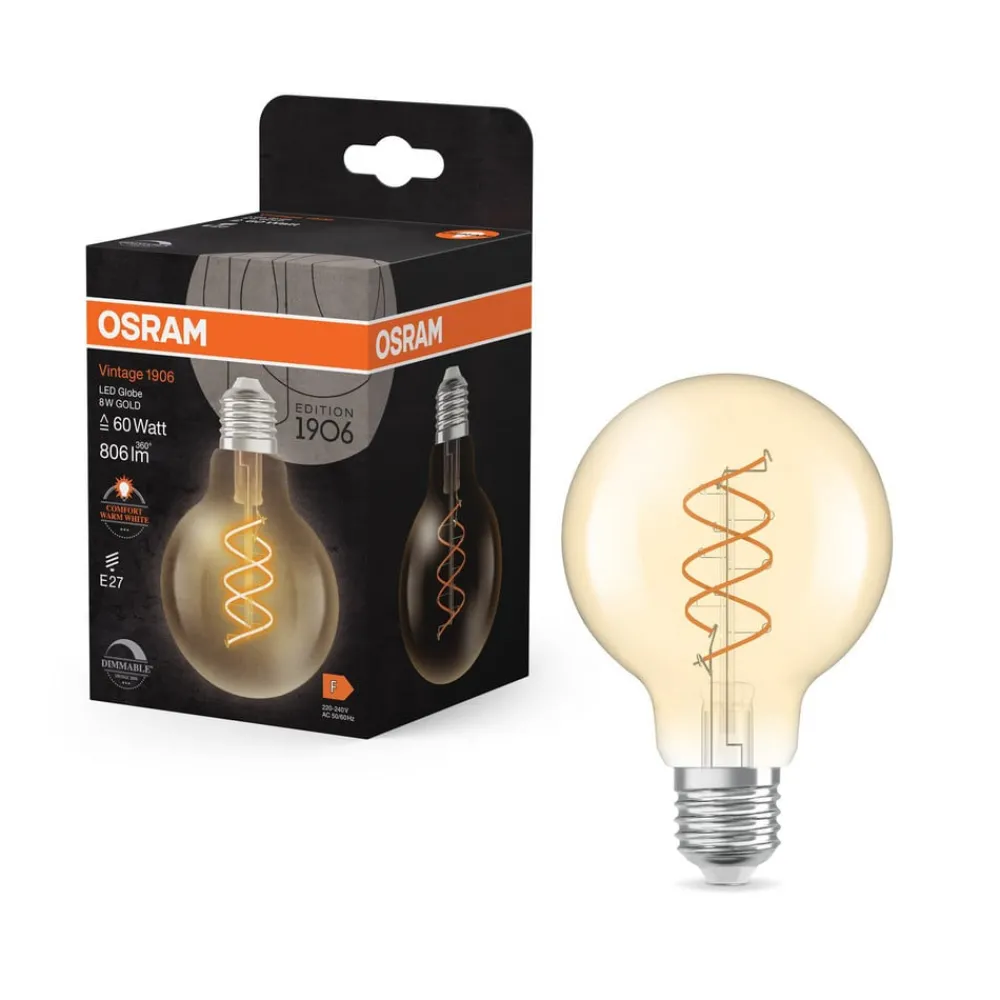 OSRAM Led Pærer > LED Vintage G80 E27 8W 922 Spiral Filament guld dæmpbar