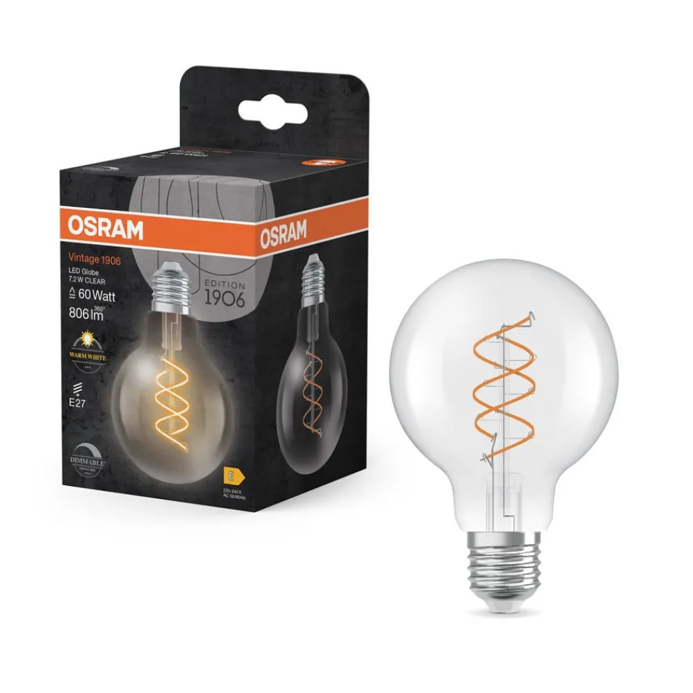 OSRAM Led Pærer > LED Vintage G80 E27 7,2W 927 Spiral Filament clear dæmpbar