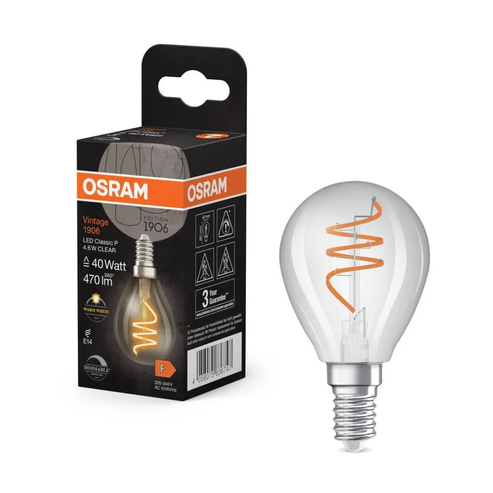 OSRAM Filament Pære > LED Vintage P40 E14 4,6W 927 Spiral Filament clear dæmpbar