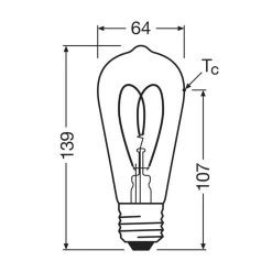 Filament Pære|Led Pærer ^ OSRAM LED Vintage ST64 E27 8W 922 Heart Filament guld dæmpbar