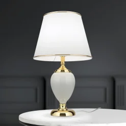 ORION Bordlamper > Ovum bordlampe, hvid/guldfarvet, højde 48 cm, keramik/chintz