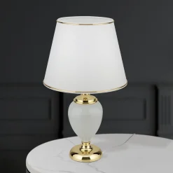 ORION Bordlamper > Ovum bordlampe, hvid/guldfarvet, højde 48 cm, keramik/chintz