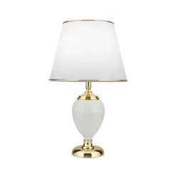 ORION Bordlamper > Ovum bordlampe, hvid/guldfarvet, højde 48 cm, keramik/chintz