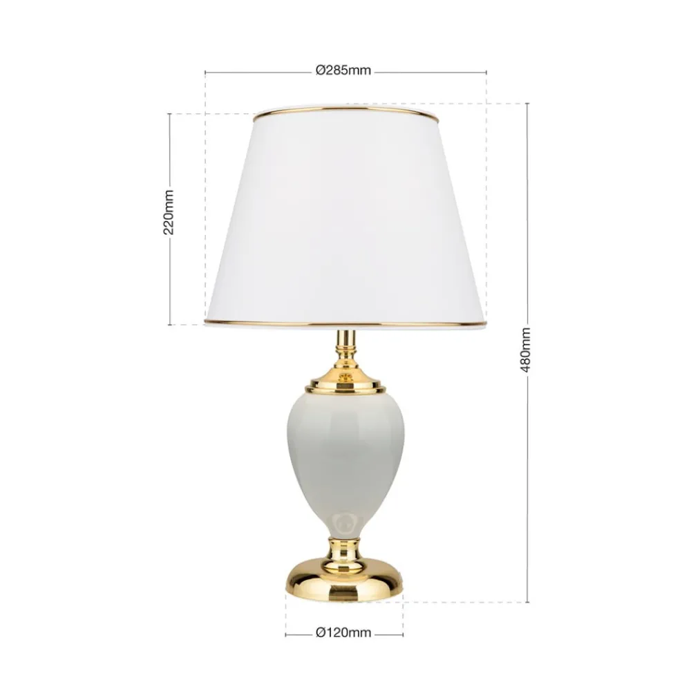 ORION Bordlamper > Ovum bordlampe, hvid/guldfarvet, højde 48 cm, keramik/chintz