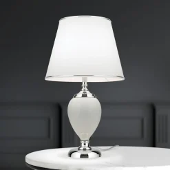 ORION Bordlamper > Ovum bordlampe, hvid/krom, højde 48 cm, keramik/chintz