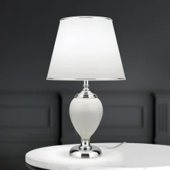 ORION Bordlamper > Ovum bordlampe, hvid/krom, højde 48 cm, keramik/chintz