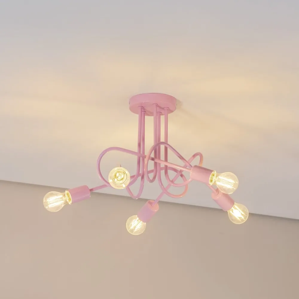 HELAM Loftlamper|Loftlamper > Oxford loftlampe, lyserød, Ø 47 cm, metal, 5 lyskilder