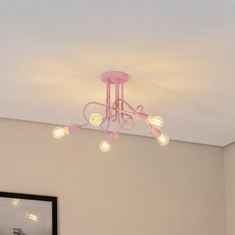 HELAM Loftlamper|Loftlamper > Oxford loftlampe, lyserød, Ø 47 cm, metal, 5 lyskilder