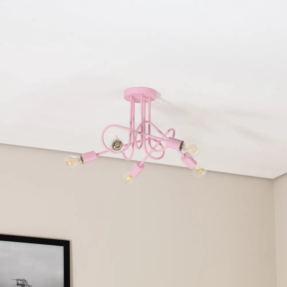 HELAM Loftlamper|Loftlamper > Oxford loftlampe, lyserød, Ø 47 cm, metal, 5 lyskilder