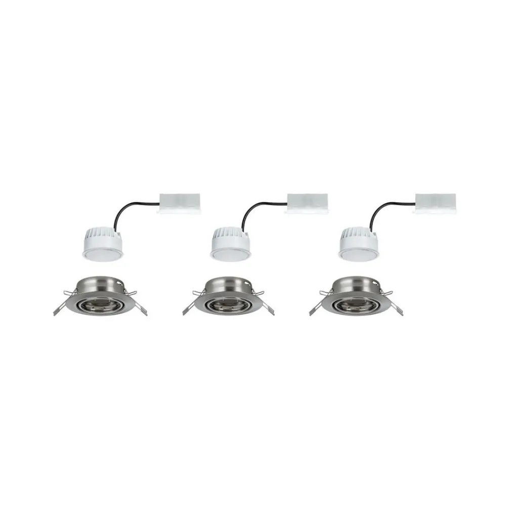 Indbygningsspots ^ Paulmann Base, LED-indbygningsspot, 3 sæt, jern