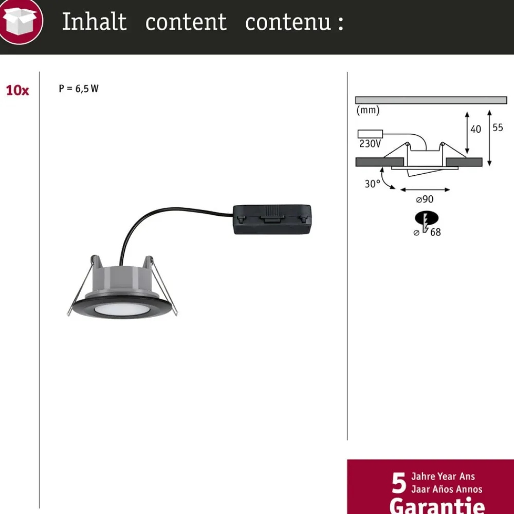 Paulmann Loftlamper|Indbygningsspots > Calla, sort drejelig 4.000K ikke dæmpbar 10s