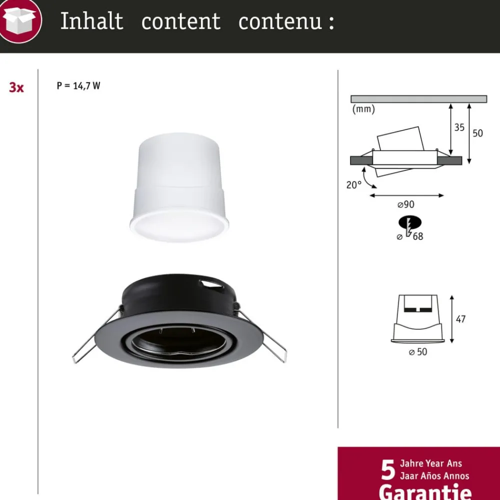 Paulmann Loftlamper|Indbygningsspots > Coin Base LED indbygningsspot sort 3 RGBW ZigBee