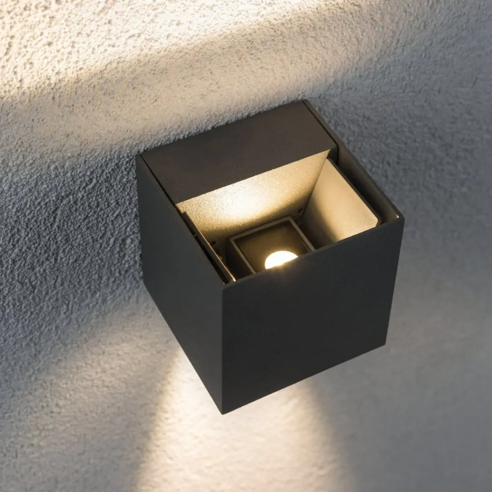 Paulmann Væglamper > Cybo udendørs LED-væglampe, 2.700 K, 8 x 8 cm, grå