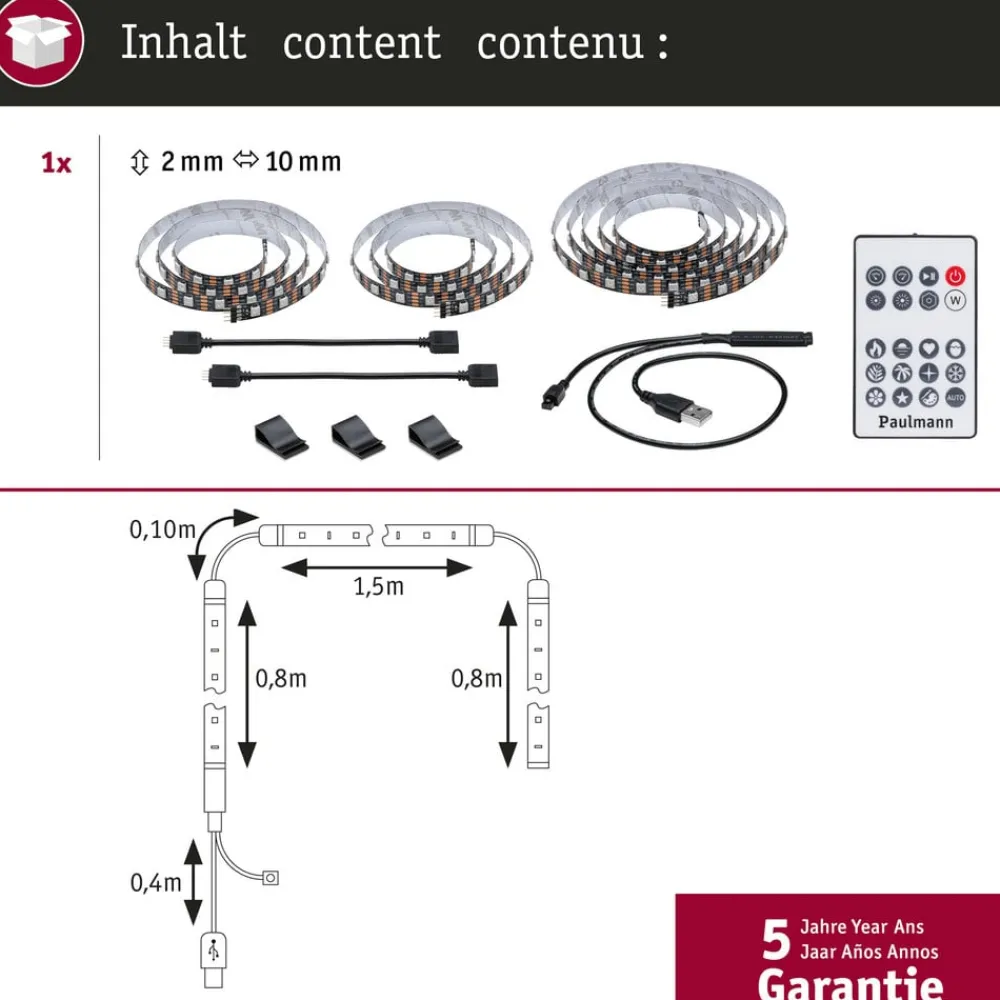 Paulmann Dekorationsbelysning|Led Strips > EntertainLED LED-Strip RGB TV-apparat 75 tommer
